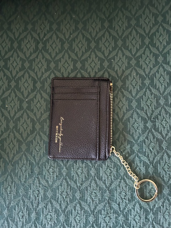 Handbags - Black Leather Cardholder Keychain with Gold Zipper